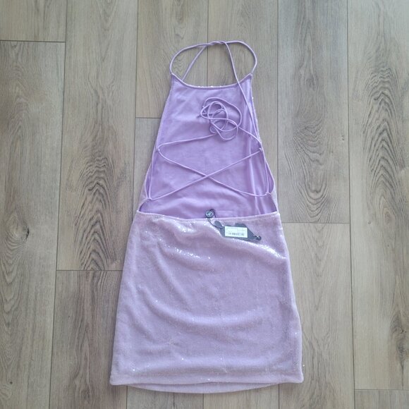 Motel Lavender Sequin Crossback Mini Dress - Picture 2 of 4